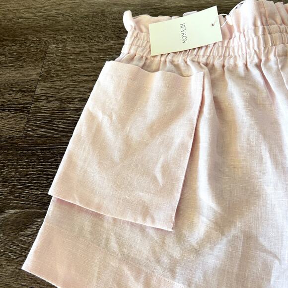 NWT Hevron Mira Linen Shorts Rose Quartz Pink High-Waist Pocket 100% Linen Sz M - Picture 16 of 16